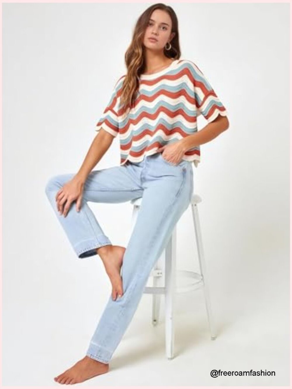 2 Piece Stripe Crochet Cover Up Set - Short Sleeve Top & Shorts - Picture 5 of 7